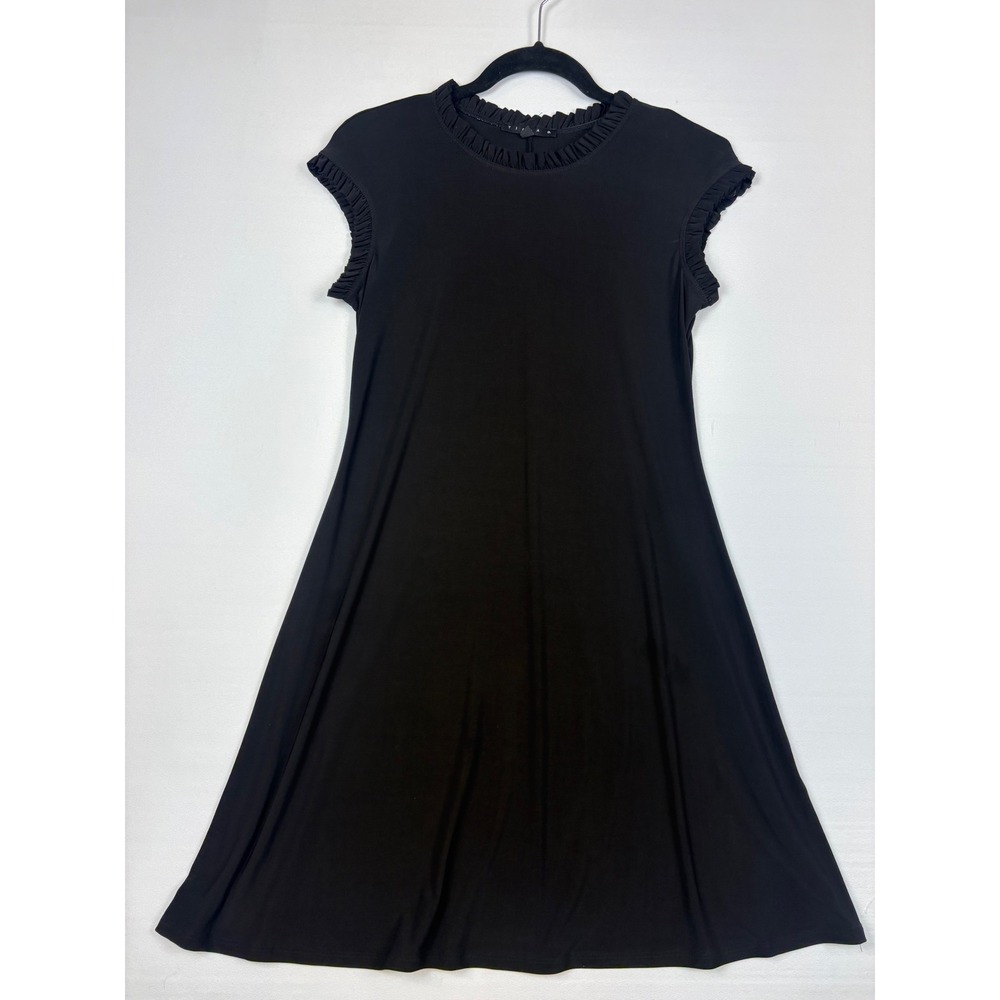 Tiana B. A-Line Dress Women Size S Black Polyester Blend Ruffle Trim Casual